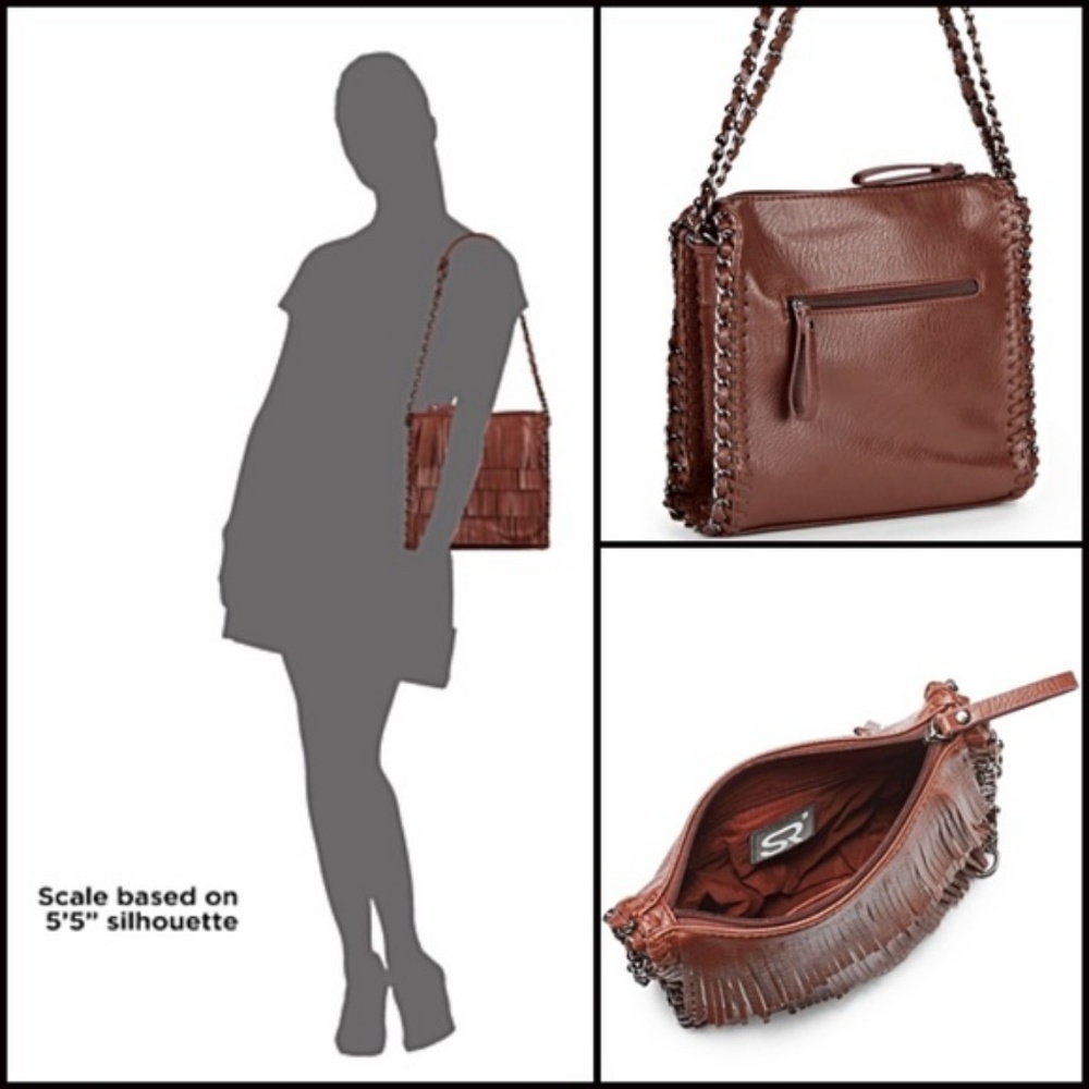 VEGAN LEATHER FRINGE SADDLE SHOULDER TOTE BAG - Picture 6 of 8